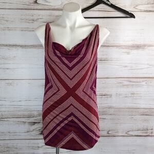 Cabi Cowl Neck Printed Tunic Length Maroon Tank Top Small
